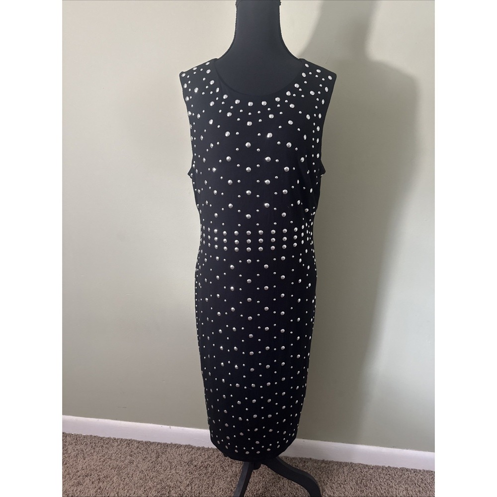 Philosophy Studded Black Dress Sleeveless‎ Midi Scoop Neck Stretch Size Large